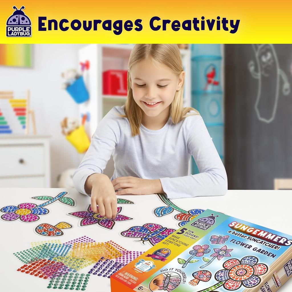 PURPLE LADYBUG SUNGEMMERS Suncatcher Gem Art for Kids - Fun Valentines Day Crafts for Ages 6-12, Birthday Gift for Girls 6-8, 8-12, Arts & Crafts