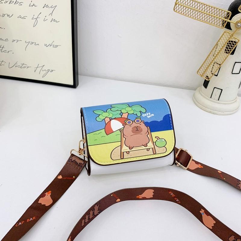 Capybara Cartoon Pu Coin Wallet Crossbody Bag With Cute Design For Kids School And Travel Use
