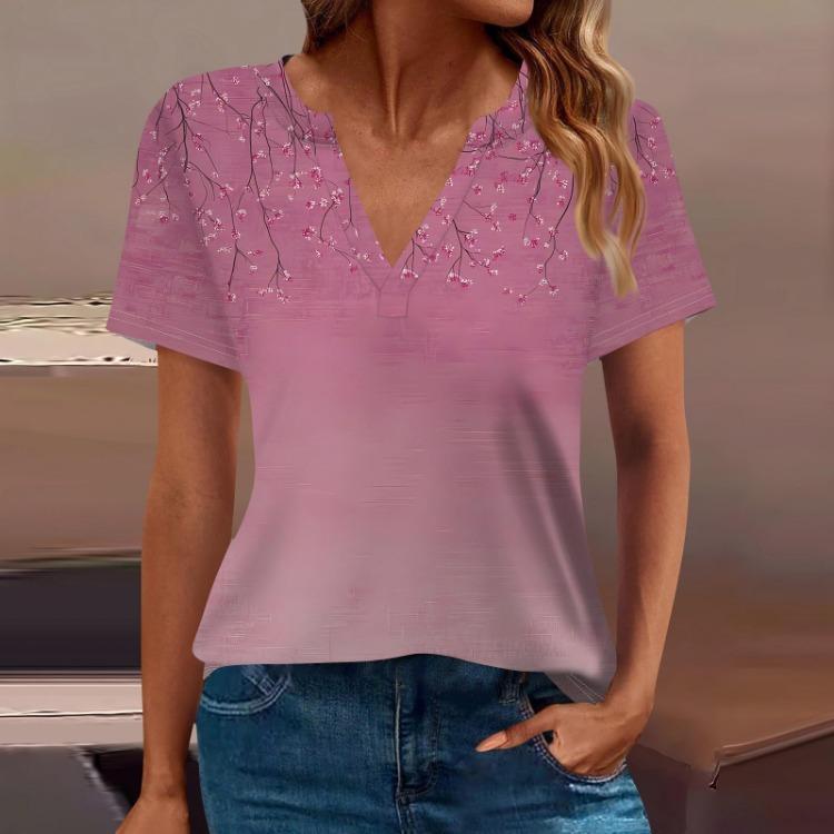 Women's Casual V Neck Printed Short Sleeve T Shirt Basic Tee Top Daily Wear Fashion