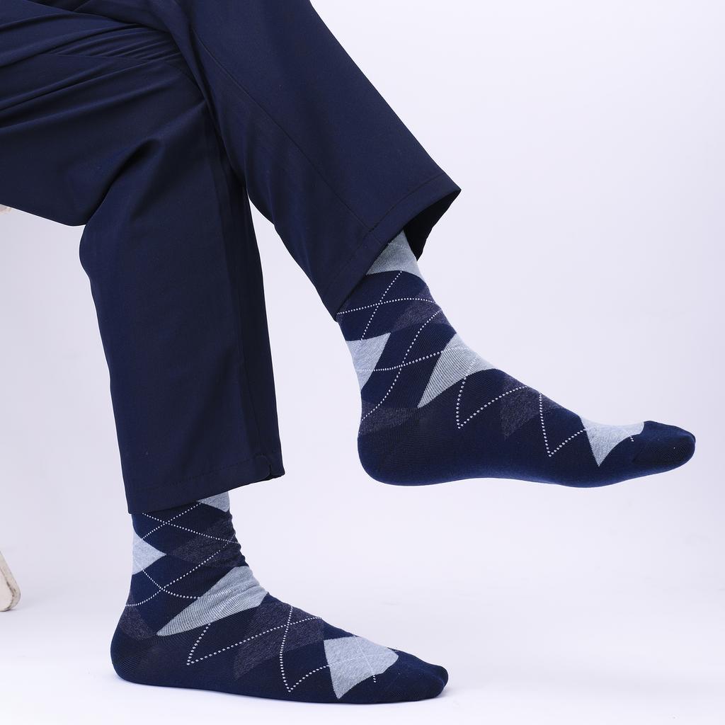 5 Pairs Mens Dress Socks Plus Large Size High Quality Combed Cotton Crew Socks Black Cool Argyle Breathable Casual Socks for Men