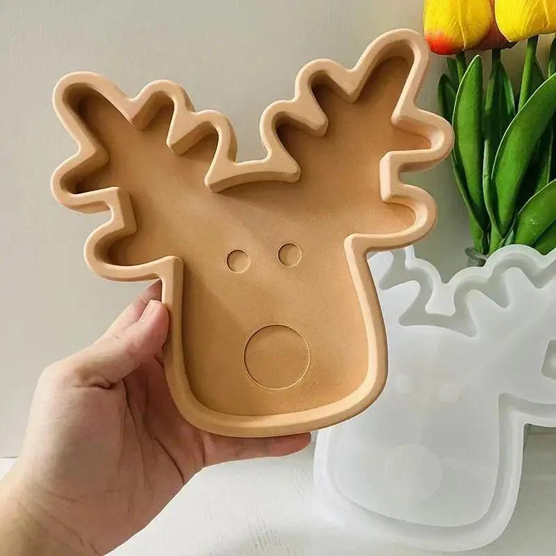 Christmas Series Style Handmade Creative Shape Elk Tray Silicone Mold Cute Deer Head Nut Storage Tray Cement Mold Home Decor