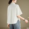 DIMANAF 2026 Women Plus Size New Summer Blouse Shirt Short Sleeve Casual Loose Lady Tops Shirts Cotton Print