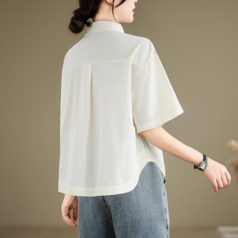DIMANAF 2026 Women Plus Size New Summer Blouse Shirt Short Sleeve Casual Loose Lady Tops Shirts Cotton Print