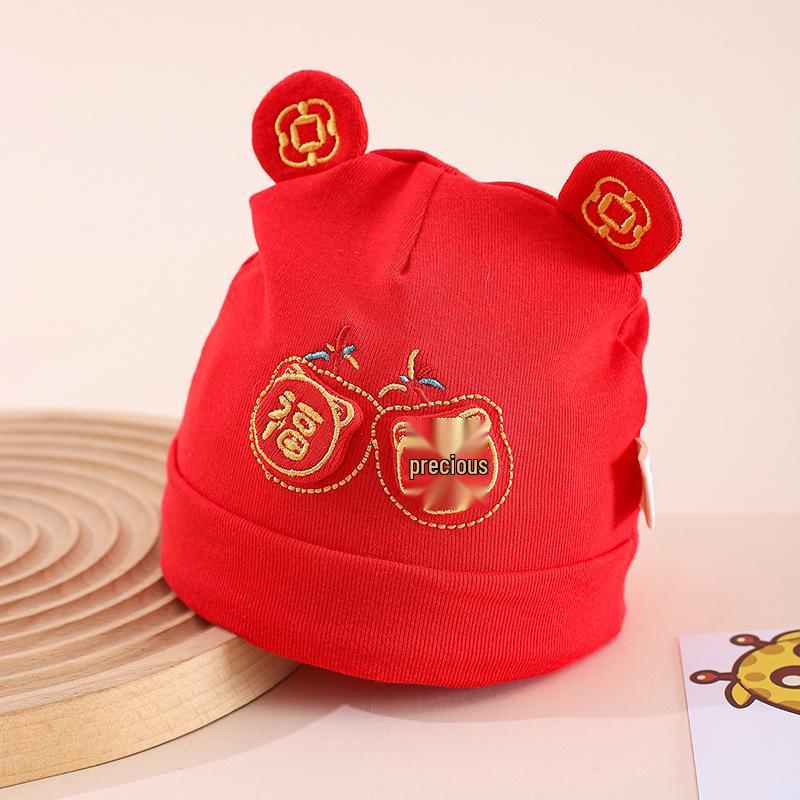 Spring & Autumn Baby Hat for Newborn Boys & Girls - Red Festive Cap for 100 Days
