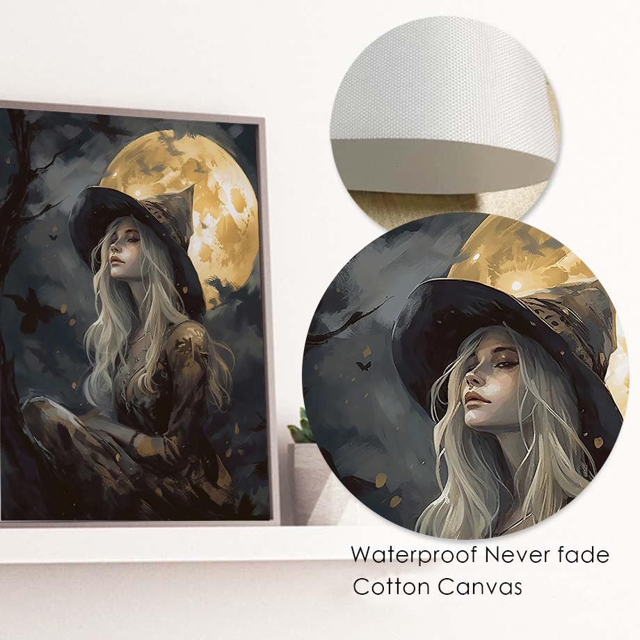 Dark Academia Rose Gothic Victorian Crow Witch Ghost Halloween Wall Art Canvas Painting Posters Print Pictures Living Room Decor