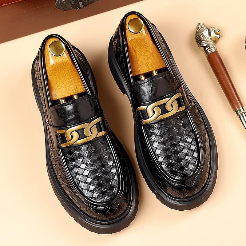 Foreign Trade Big Business Casual Leather Shoes Platform Crocodile Pattern Derby Shoes Men's Formal Leather Shoes British Driving Loafers