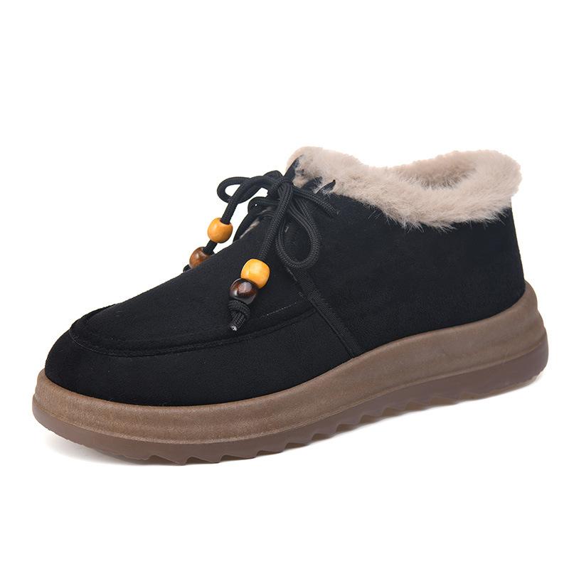 Women's Fur One Thick Bottom Heightening a Foot Stirrup Winter Lightweight Padded Warm Snow Boots Non-slip Wear Casual Sports Cotton Boots