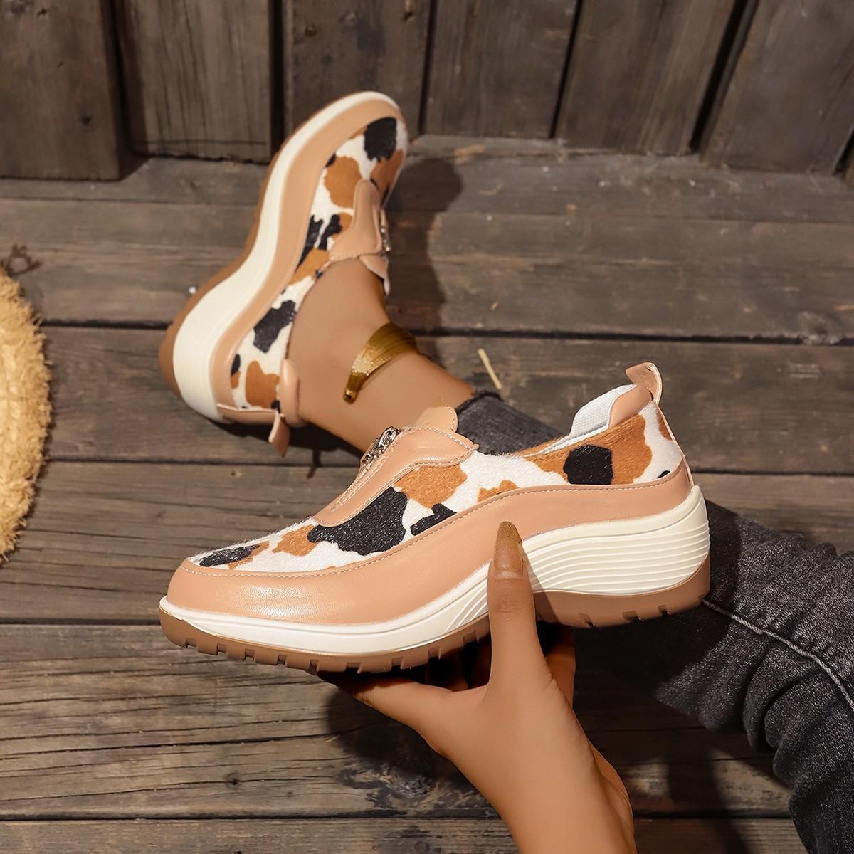 

2024 Новинка осени Цветные блоки Толстая подошва Большие кроссовки для бега Осенний скошенный каблук Повседневный спортивный круглый носок Одиночные туфли 43 розовый/чёрный