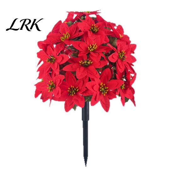 Maintenance Free Flowers Artificial Poinsettia Flower Ornaments, Realistic Decorations, Fake Vibrant Holiday Florals with Stake for Party Supplies 1pc