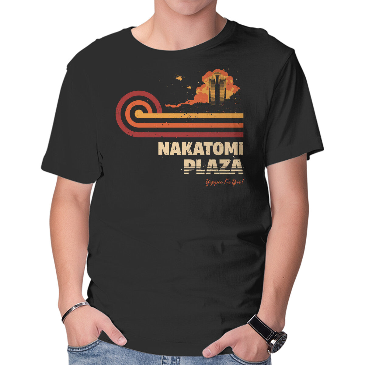 Unisex Crew Neck T-Shirt Retro Vintage Nakatomi Graphic Short Sleeve Casual Tee S