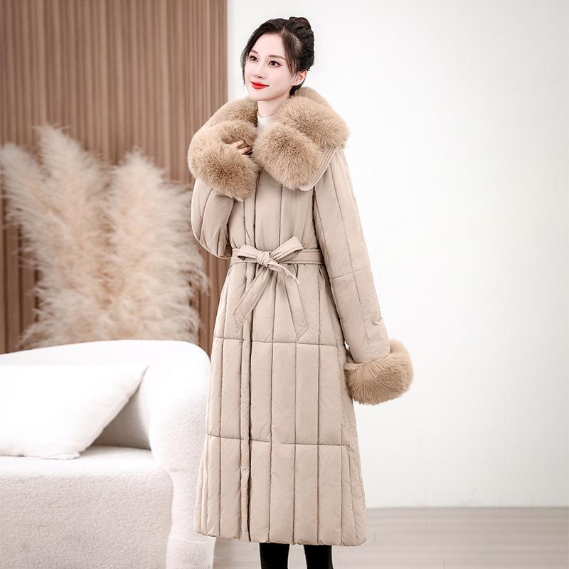 Winter cotton-padded clothes new high-end medium and long cotton-padded clothes with sweater collar foreign style middle-aged mother down cotton-padde