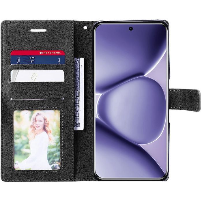 Coque + 2 Verres Trempés pour Xiaomi Redmi Note 15 Pro Plus 5G, Cuir PU Antichoc Anti-Rayures Noir