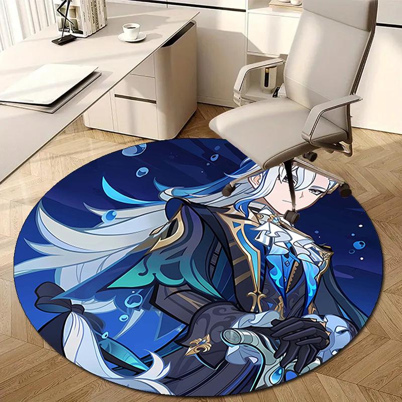 1pc Genshin Impact Neuvillette1 Design Printed Area Round Carpet for Bedroom Living Room Home Decor Rugs Mat Non Slip Mat Rug for Bedside