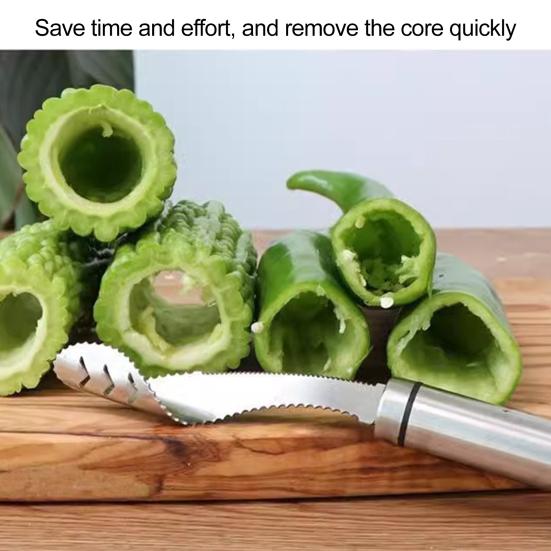 2Pcs Chili Pepper Core Remover Spiral Tooth Descaling Machine Easy Grip Kitchen Cutter Slicer for Peppers Cucumbers Bitter Melon