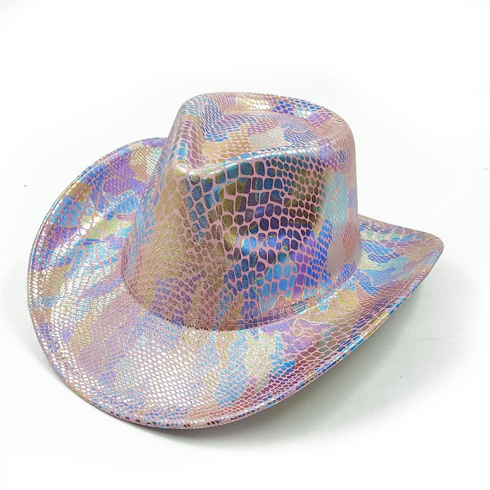 Color Blocks Laser Cowboy hat Western cowboy men and women retro party stage party Cowboy hat outdoor knight hat Wholesale