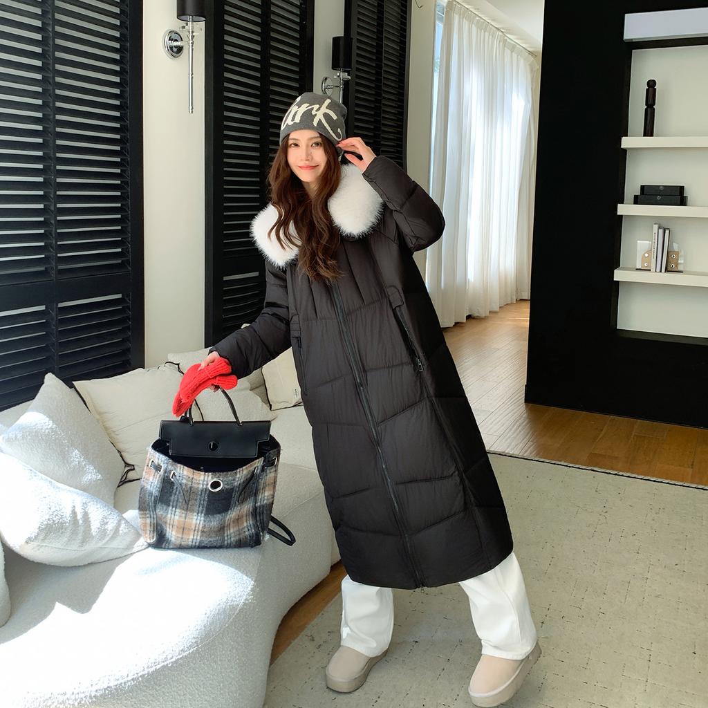 Women's Long Cotton Clothes Over the Knee Winter New Loose Thickened Lapel Large Fur Collar Warm Coat Jacket