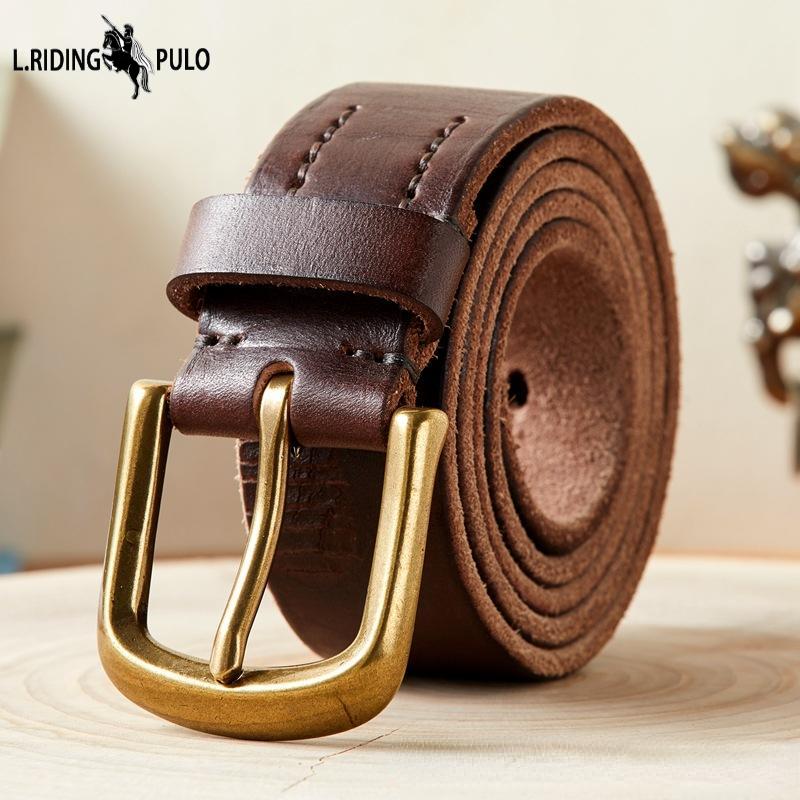 Belt Men's Korean-Style Turtle Crack Leather Pin Buckle First Layer Cowhide Youth Retro Handmade Personality Denim Belt