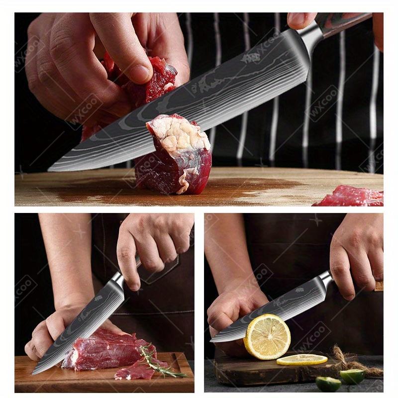 2-teiliges Küchenmesserset Japanische Kochmesser 8" Kochmesser und 7" Santoku Kohlenstoffreicher Edelstahl Ergonomische Pakkaholzgriffe