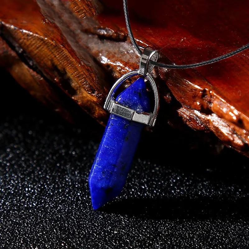 Stylish Hexagonal Crystal Gemstone Pendant Necklace with Gold Cap