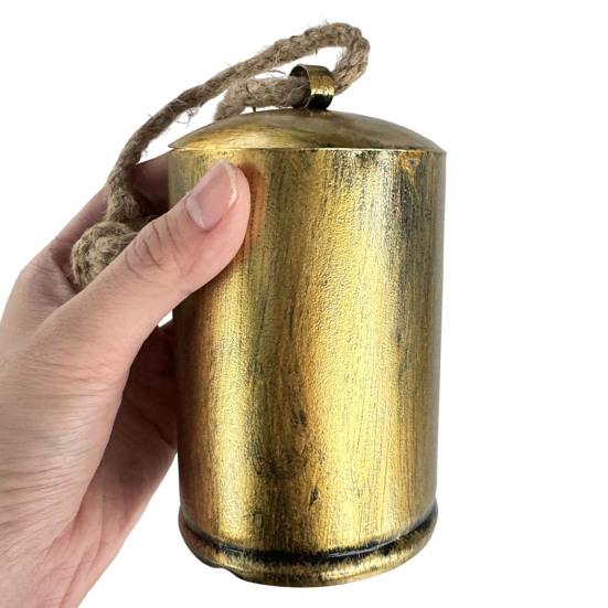 Christmas Column Bell Metal Texture Design Gradient Size Arrangement Natural Hemp Rope Lanyard Retro