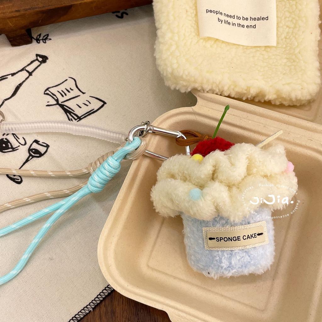 Cute Plush Cupcake Coffee Dessert Phone Chain Lanyard Charm Strap Cake Keychain Pendant Car Key Decor For IPhone For Samsung