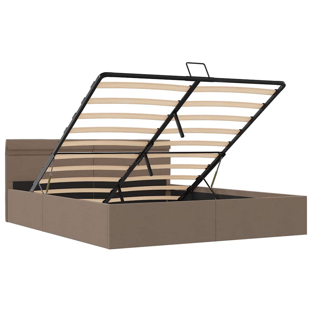 Hydraulic Storage Bed with LED Lights Taupe Fabric 160x200 cm