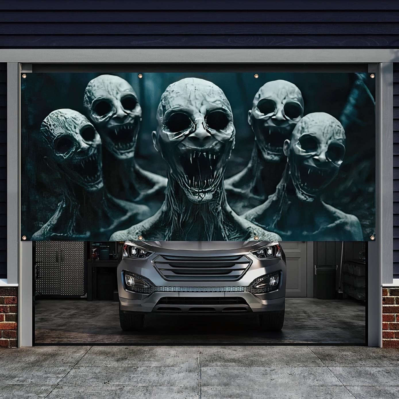 Halloween garage door banner decoration creepy forest and screaming skull design polyester for holiday outdoor walls 100x150cm