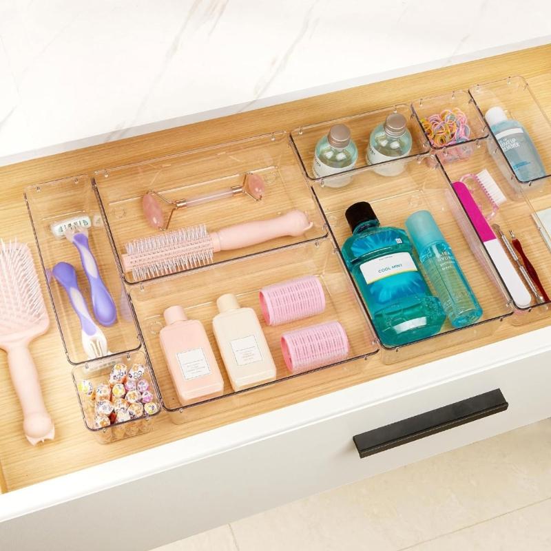 9 Pieces Drawer Storage Organizer Transparent Box for Beauty Items Professional and Efficient Drawer Cosmetics Container
