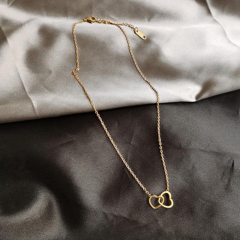 2023 Europa, Ameryka, Japonia i Korea Południowa Naszyjnik z podwójnym pierścieniem w kształcie serca dla kobiet i biżuteria na imprezę, bankiet, prezent dla pary