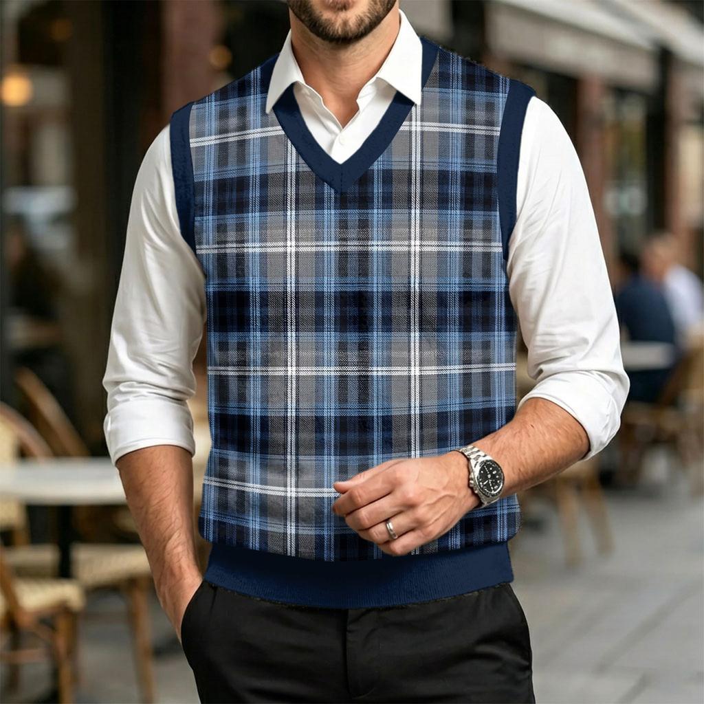 Men's Casual V-Neck Wool Knit Sweater Vest with Christmas Plaid Print