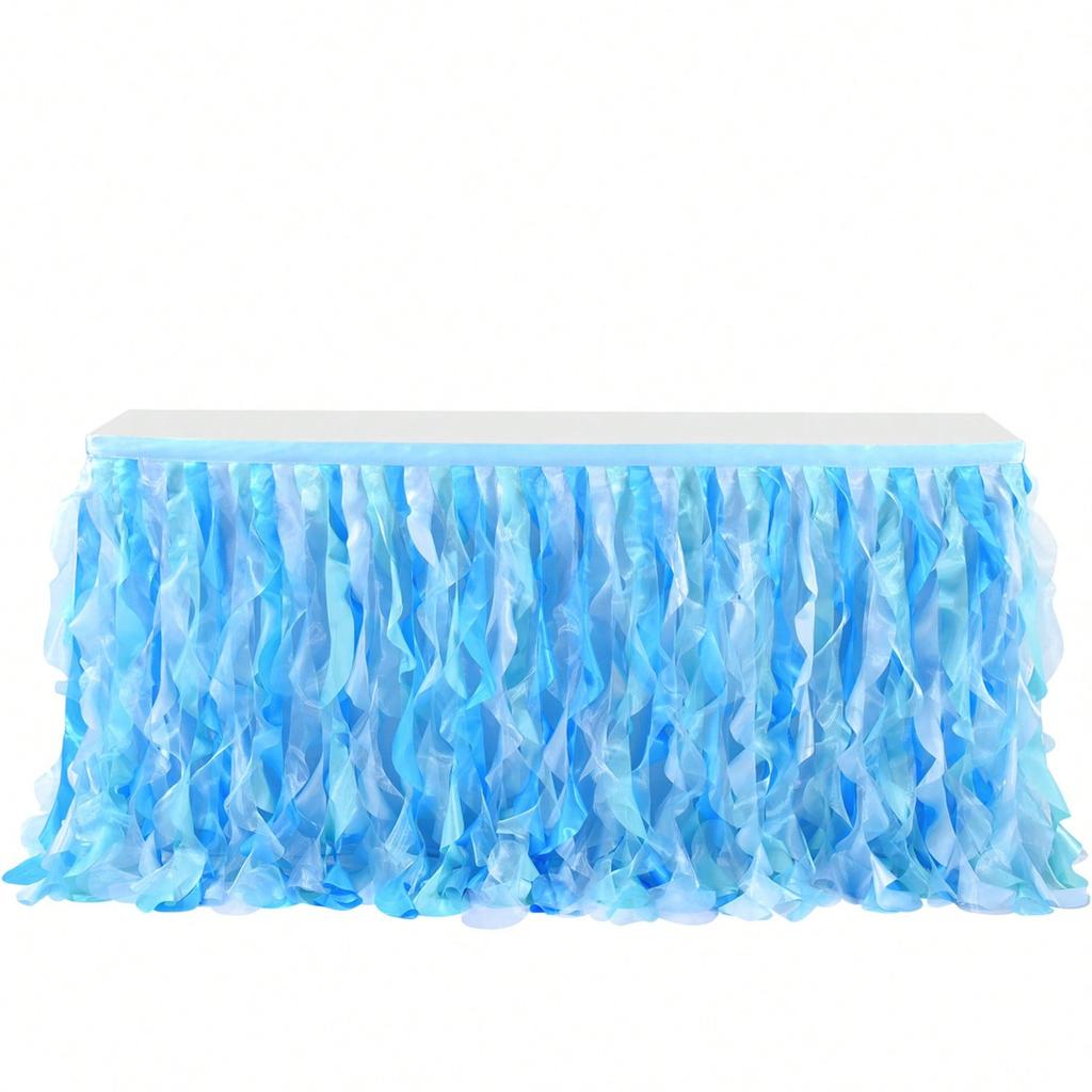 Multicolored Tulle Table Skirt, Fit for Rectangle and Round Tables - Sheer Ruched Willow Tabletop Decoration, Chiffon Pleated Table Cloth
