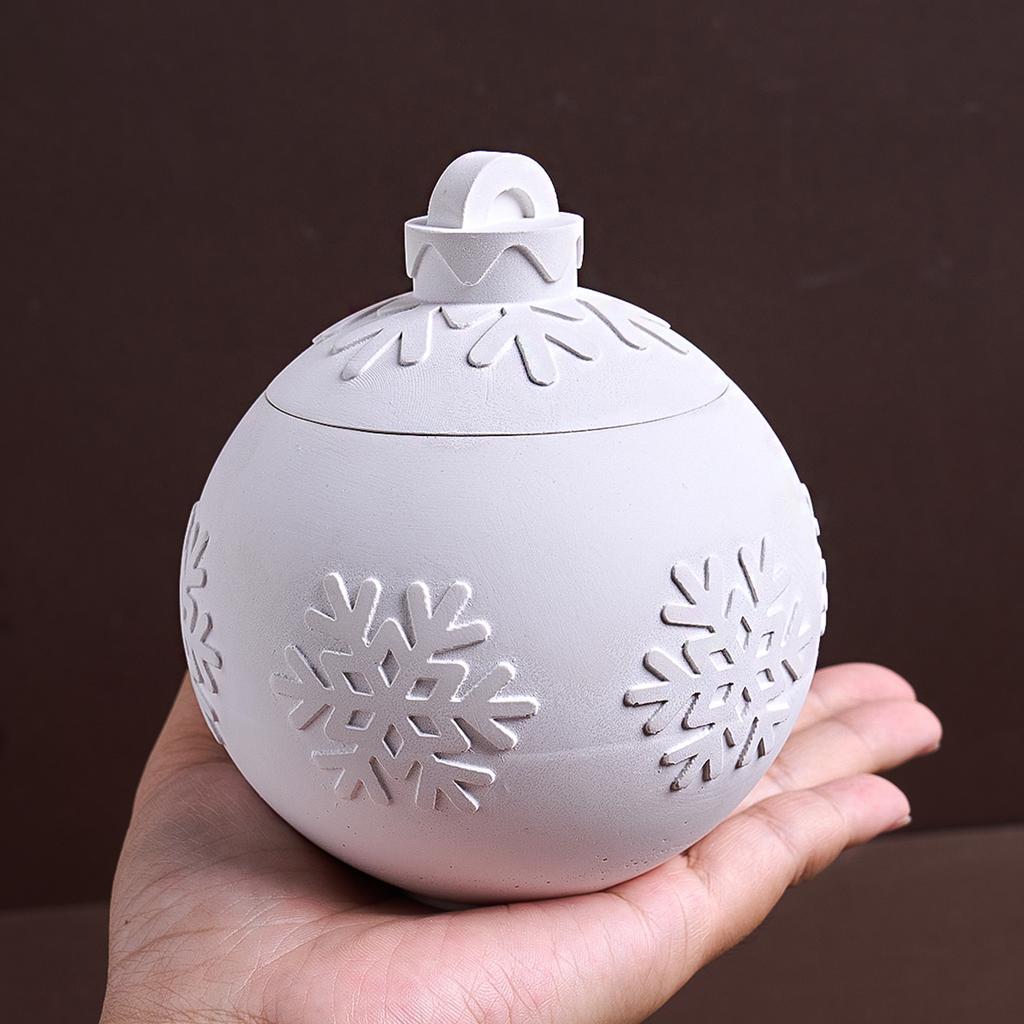 3D Christmas Ornaments Candle Jar Silicone Mold DIY Round Relief Snowflake Ball Storage Box Plaster Resin Craft Casting Molds