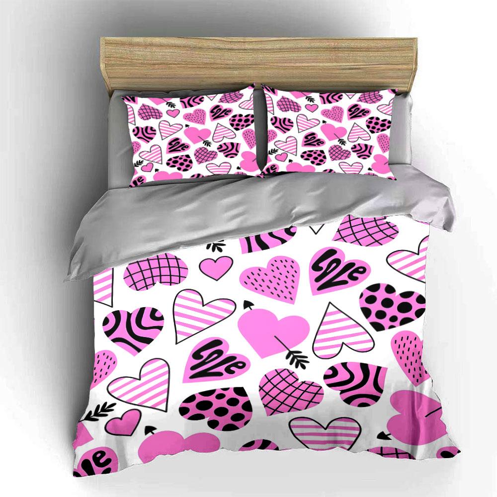 "Romantic Hearts Pattern Gift Set" Kid's and Adults' Bedroom Decor, Exquisite Three-piece Bedding Set Gift