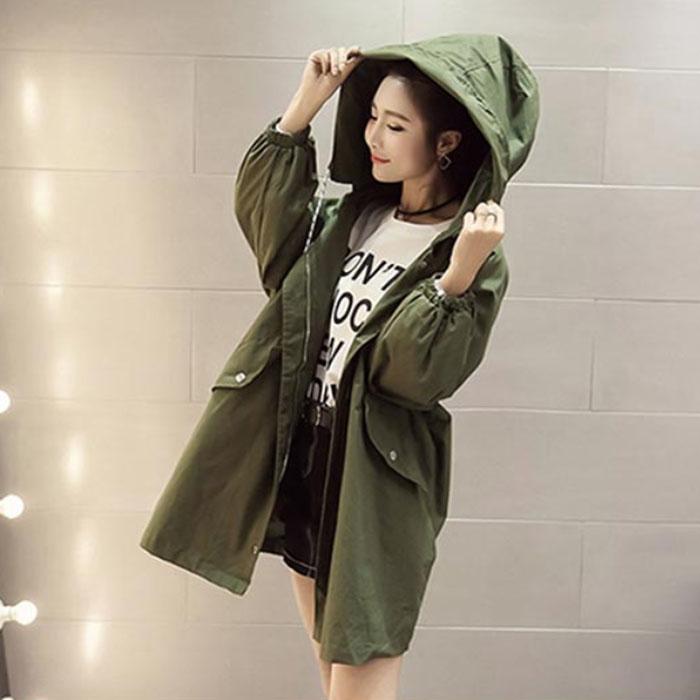 Large Size Women Jacket Spring Hooded Coat Solid Color Casual Loose Windbreaker Boutique Parka Mid-length