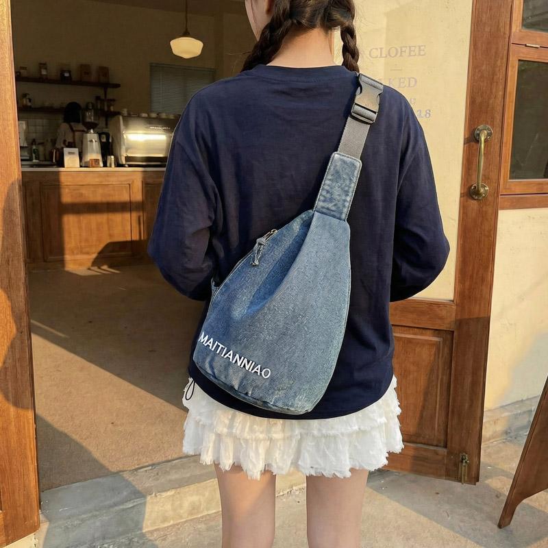 Denim Sling Bag Casual Chest Bag Lightweight Crossbody Backpack for Men and Women