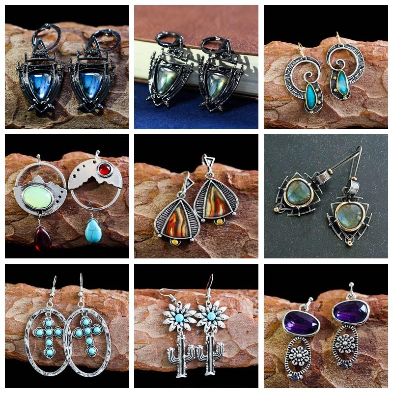 Indian Tribal Personality Dangle Drop Earrings Resin Stone Boho Ethnic Vintage Hanging For Women Jewelry