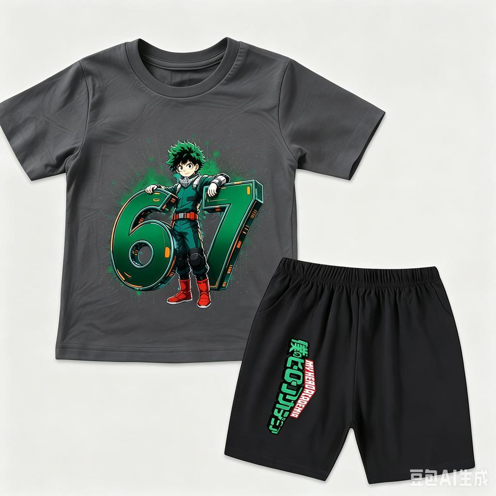 My Hero Academia Izuku Midoriya 67 Print Polyester T Shirt Shorts Set for Kids Boys Girls Summer Outfit