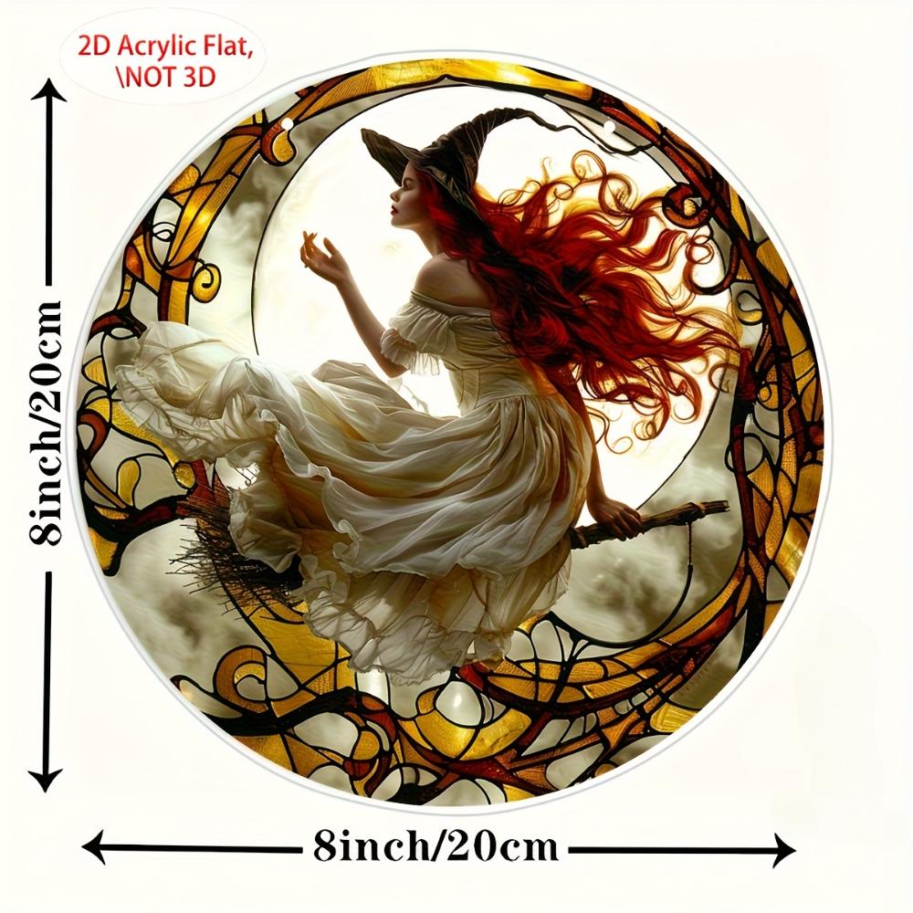 

2D Плоская Небесная Ведьма Акриловый Дюймовый Круглый Винтажный Хэллоуин Декор - Наружное/Внутреннее Украшение для Окон, Веранд, Стен, Хэллоуинские Украшения 8X8 inches (20cmx20cm)