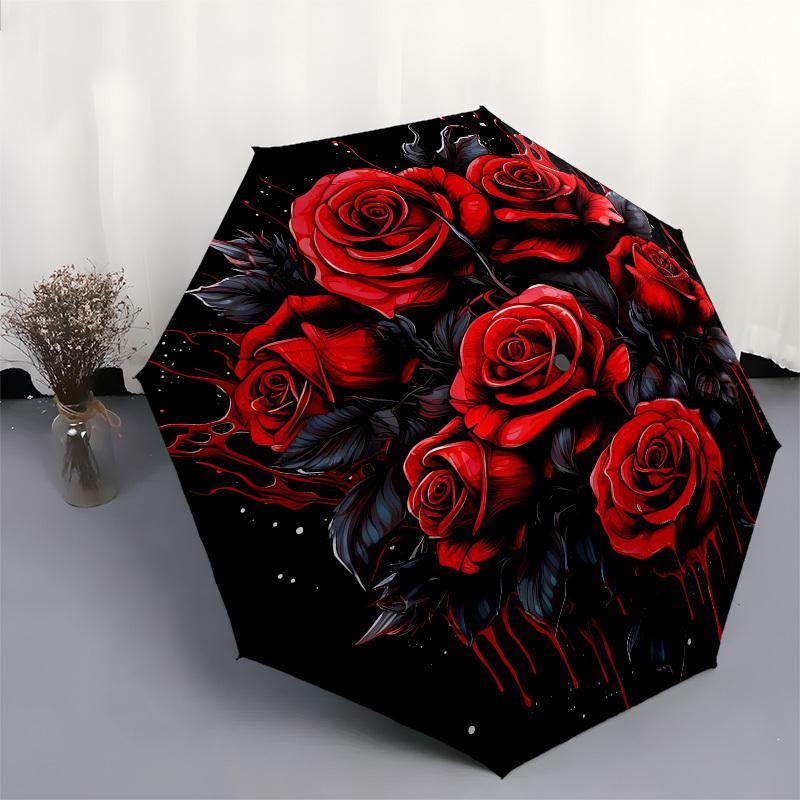 1pc Gothic Rose Bloom Umbrella with Plastic Handle,Suitable for All Seasons UmbrellaPT505