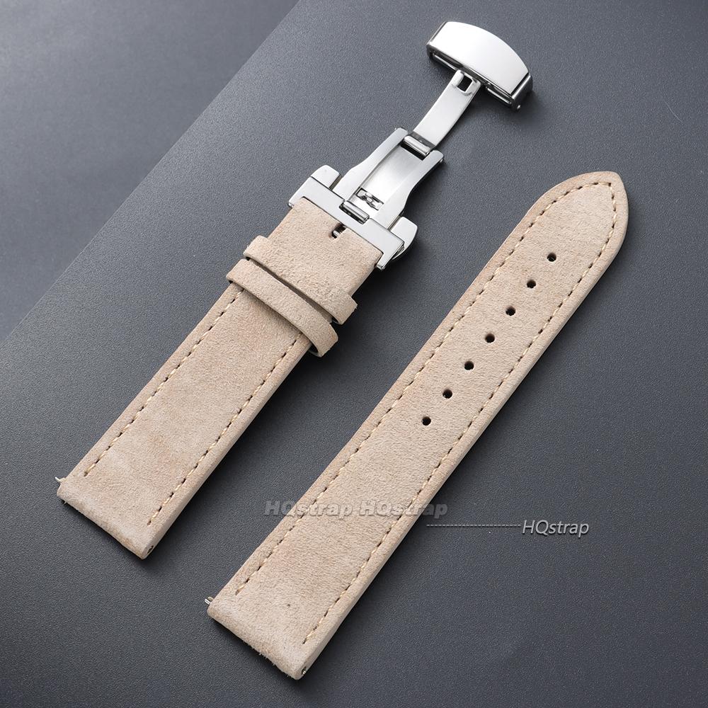 18mm 19mm 20mm 22mm Vintage Suede Cowhide Watch Strap Butterfly Buckle Handmade Stitching Soft Watch Band Quick Release Bracelet