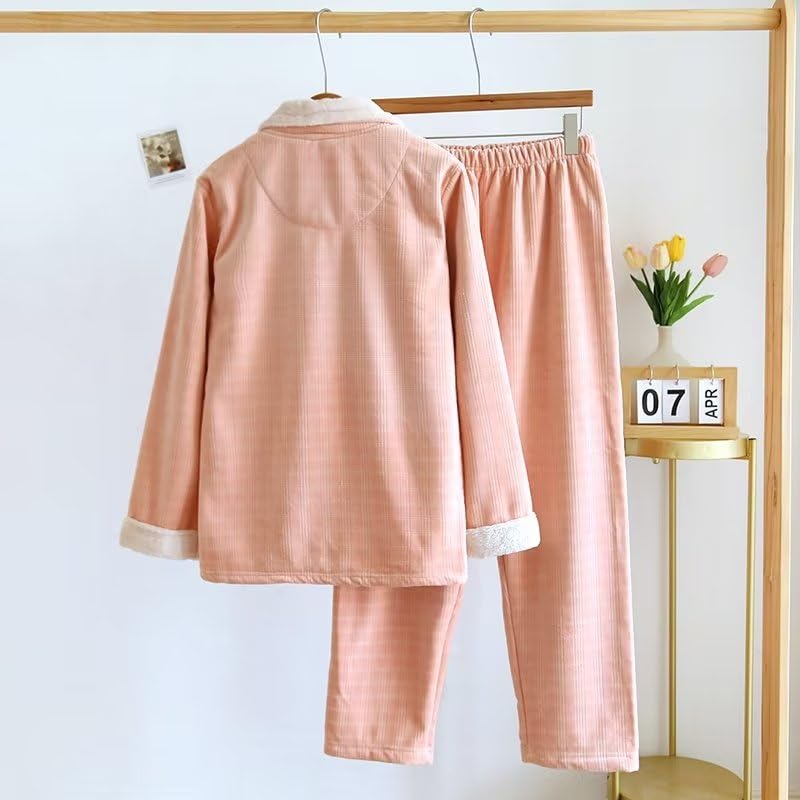 Double Layer Long Front Top and Bottom Solid Room Convenient Room Present S-Lifeeling Women's Pajamas, Gauze, Sleeves, Opening, Set, Cotton, Color,
