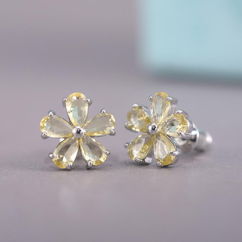 Blue Flower Stud Earrings for Women Delicate Daily Jewelry