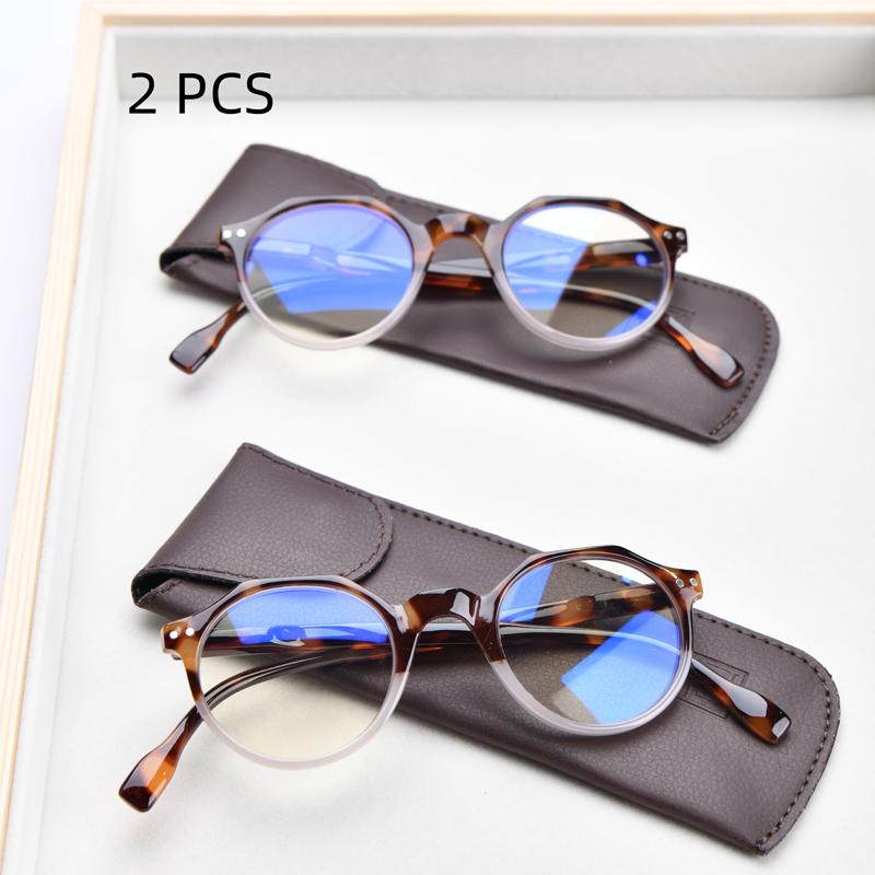 

2Pcs Suit Retro Round Spring Hinge Blue Light Blocking Reading Glasses With Case Woman Mens Classic Presbyopia Reader Glasses Di 0