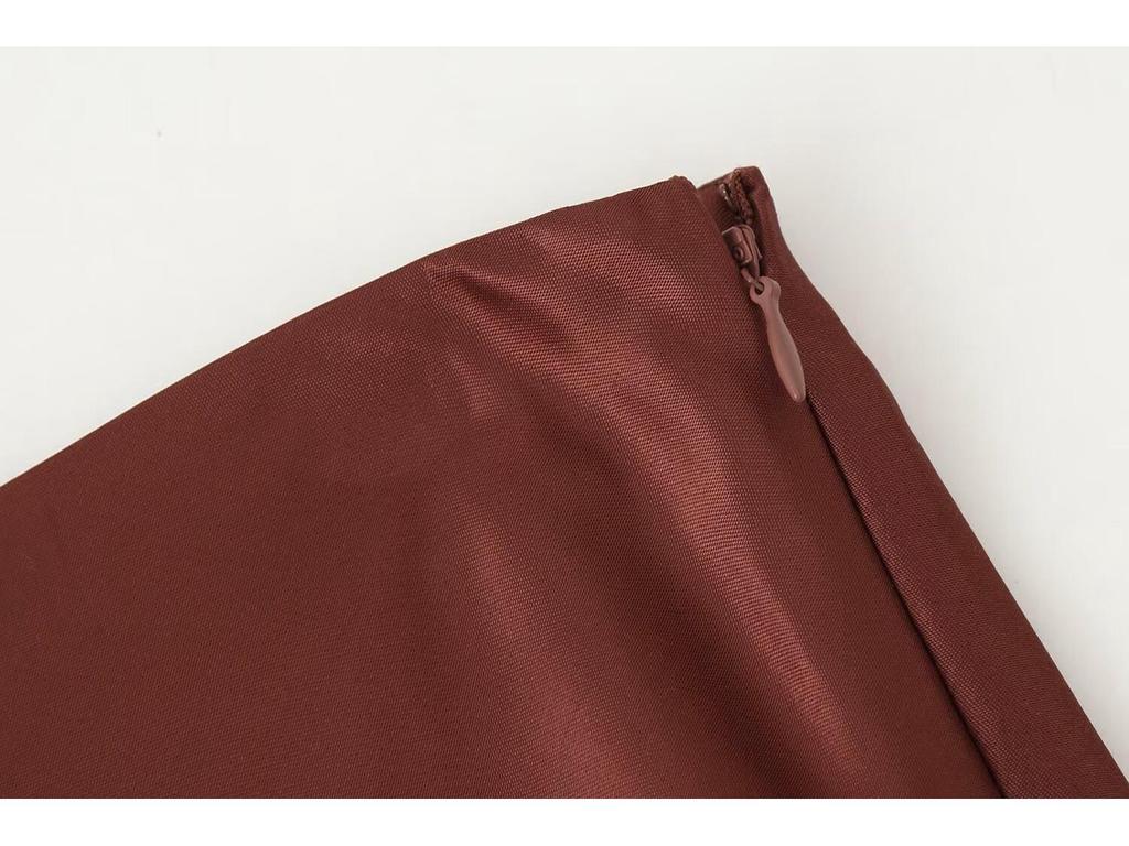 2025 Autumn European Women's Color Block Lace Silk Satin Skirt