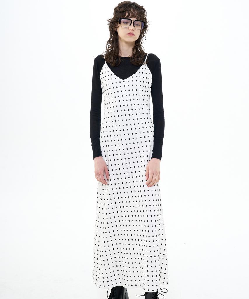 Bikwaieos Maxi Satin Slip Dress Dot_Ivory Black