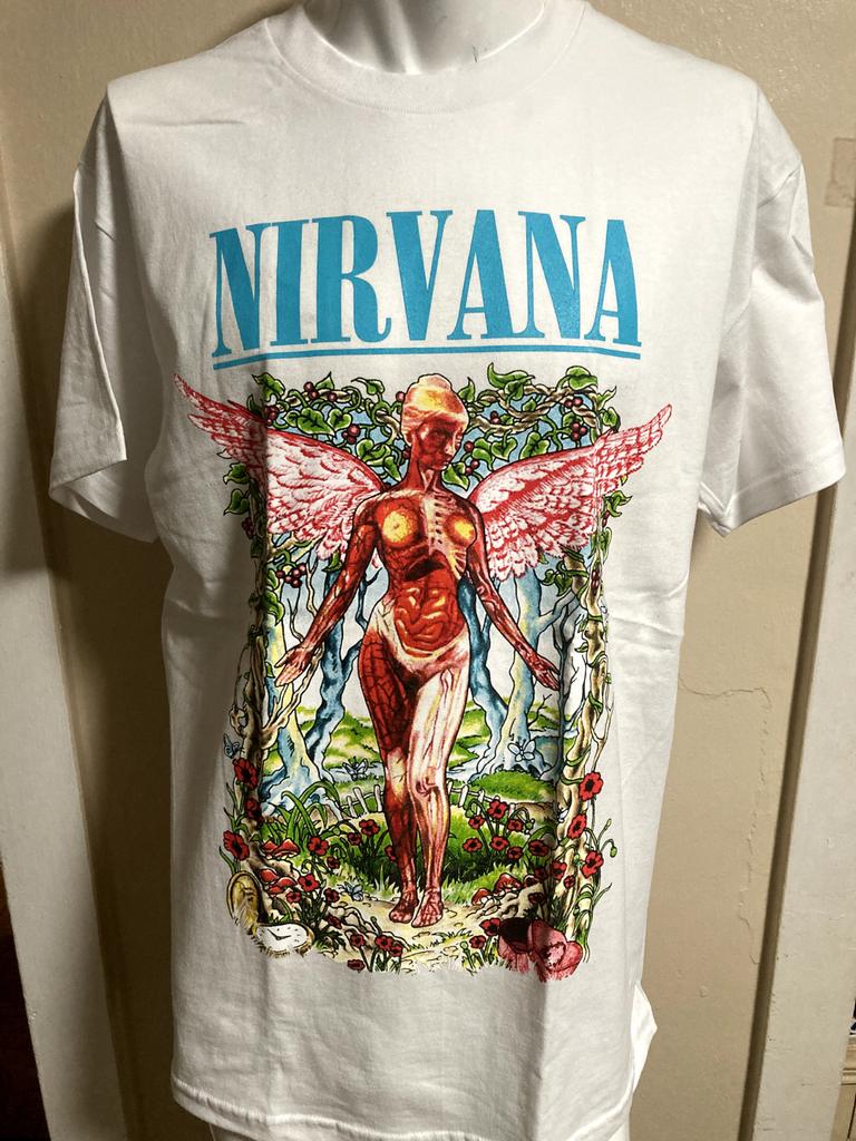 26 NIRVANA T SHIRT IN Color White Size 2XL. Unisex T-Shirt