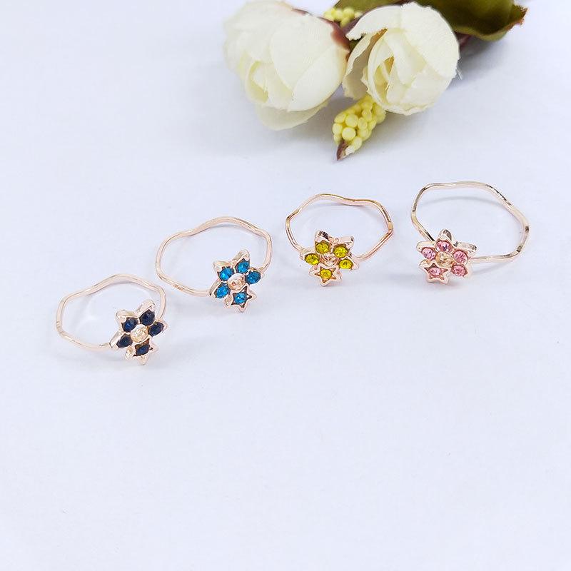 12-teiliger einfacher All-in-One-Blumen-Diamantring für Mädchen, Kristallring