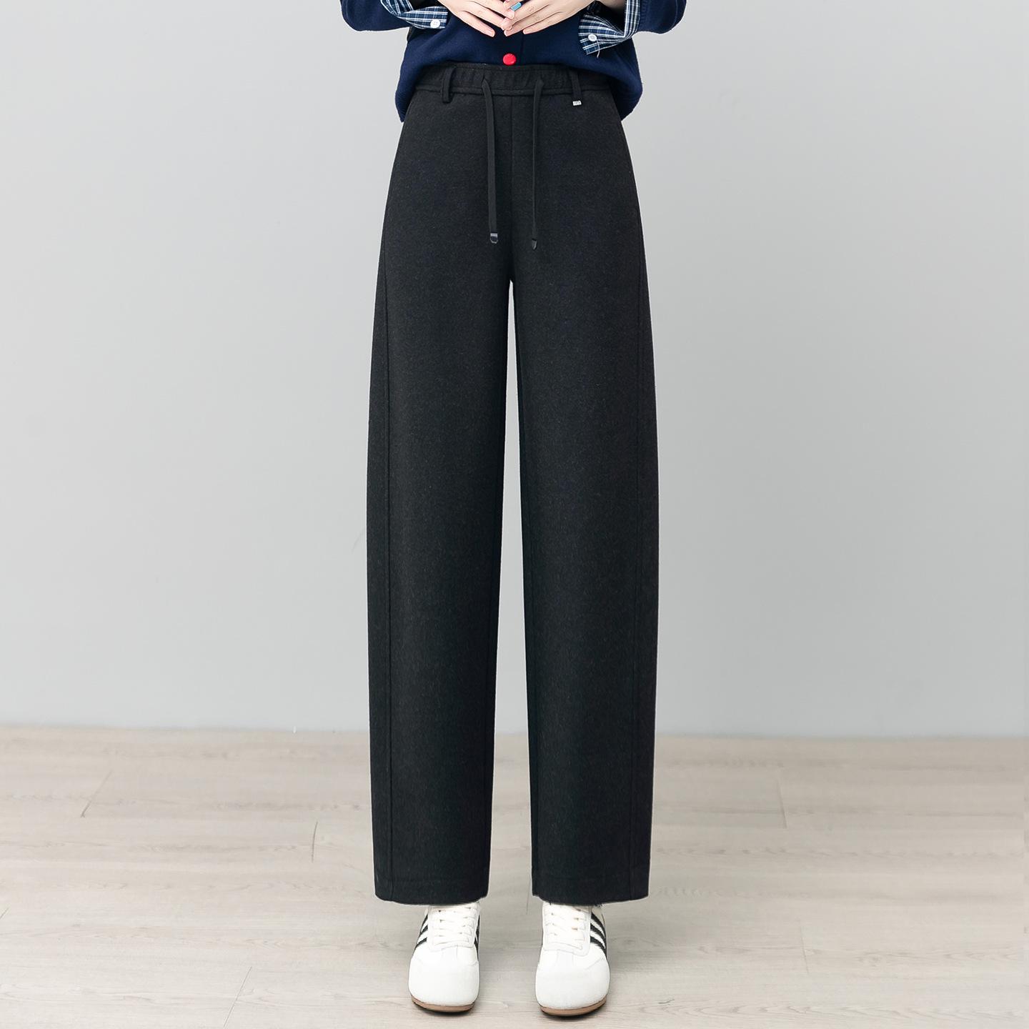 

Women s High-Waist Gray Wool Wide-Leg Pants - Autumn/Winter 2025, Petite Nine-Point Curved Leg 31/3XL (Fits 135-145 lbs) чёрный