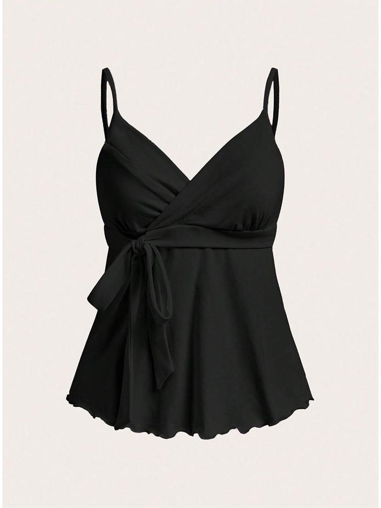 2026 V-Neck Waist-Cinching Ruffled Camisole for Women - European/American Style, Slimming Sleeveless Top