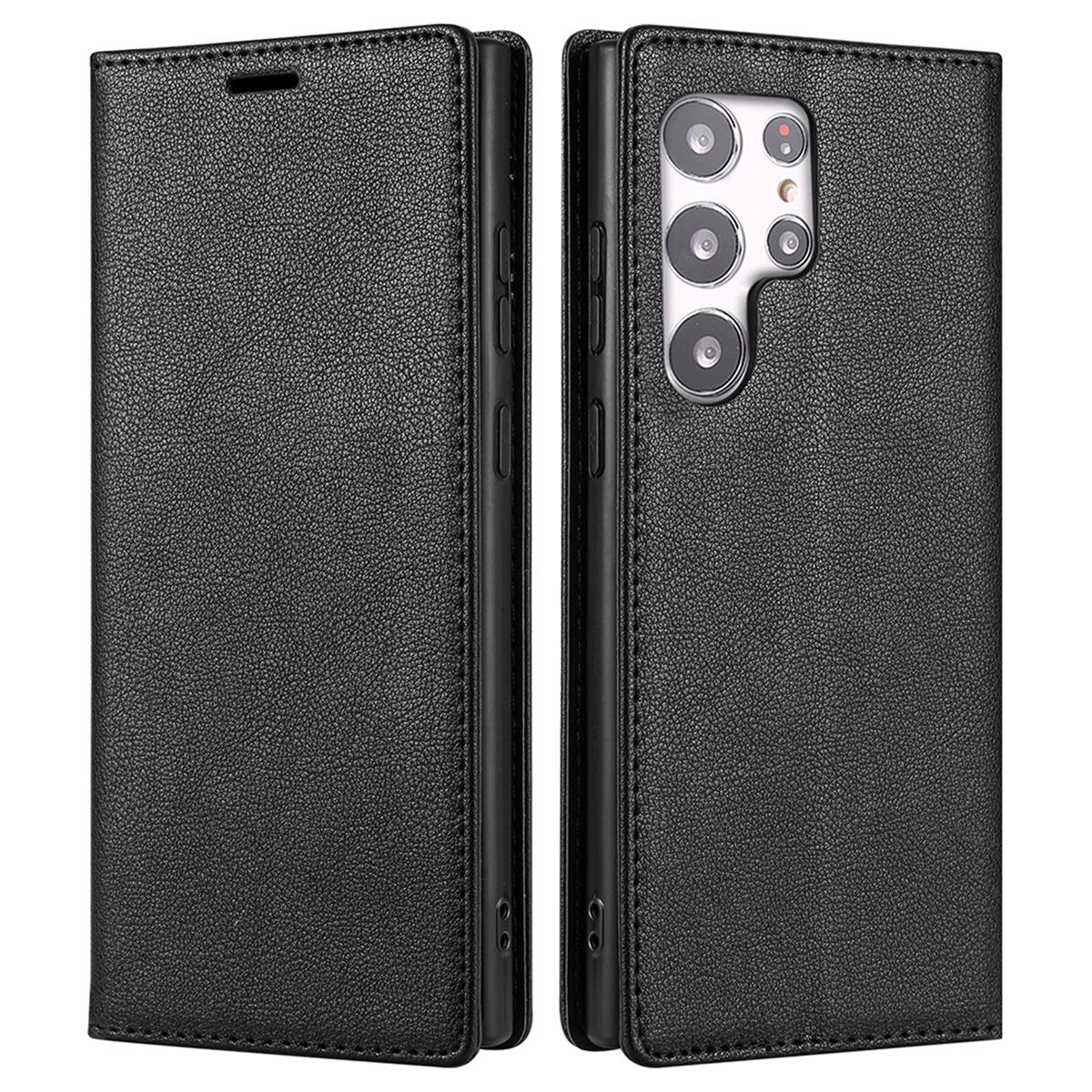 

BKS-001 For Samsung Galaxy S24 Ultra Case PU Leather Stand Wallet Phone Protector Black